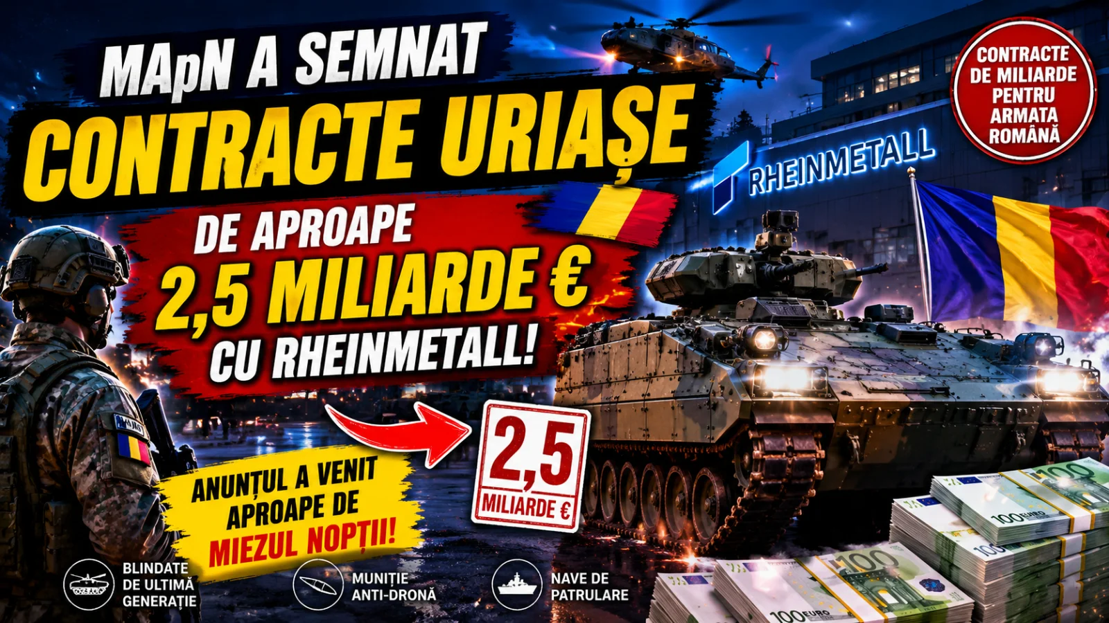 MApN a semnat contracte uriașe de aproape 2,5 miliarde de euro cu Rheinmetall. Anunțul a venit aproape de miezul nopții