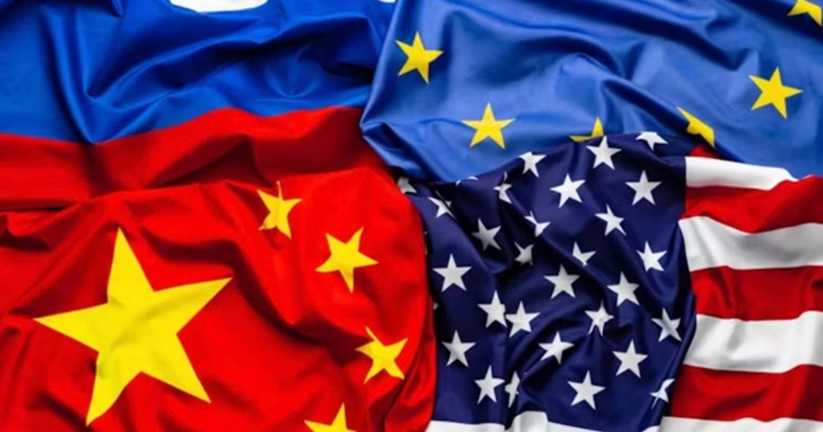 Harta lumii cu China și Uniunea Europeană evidențiate