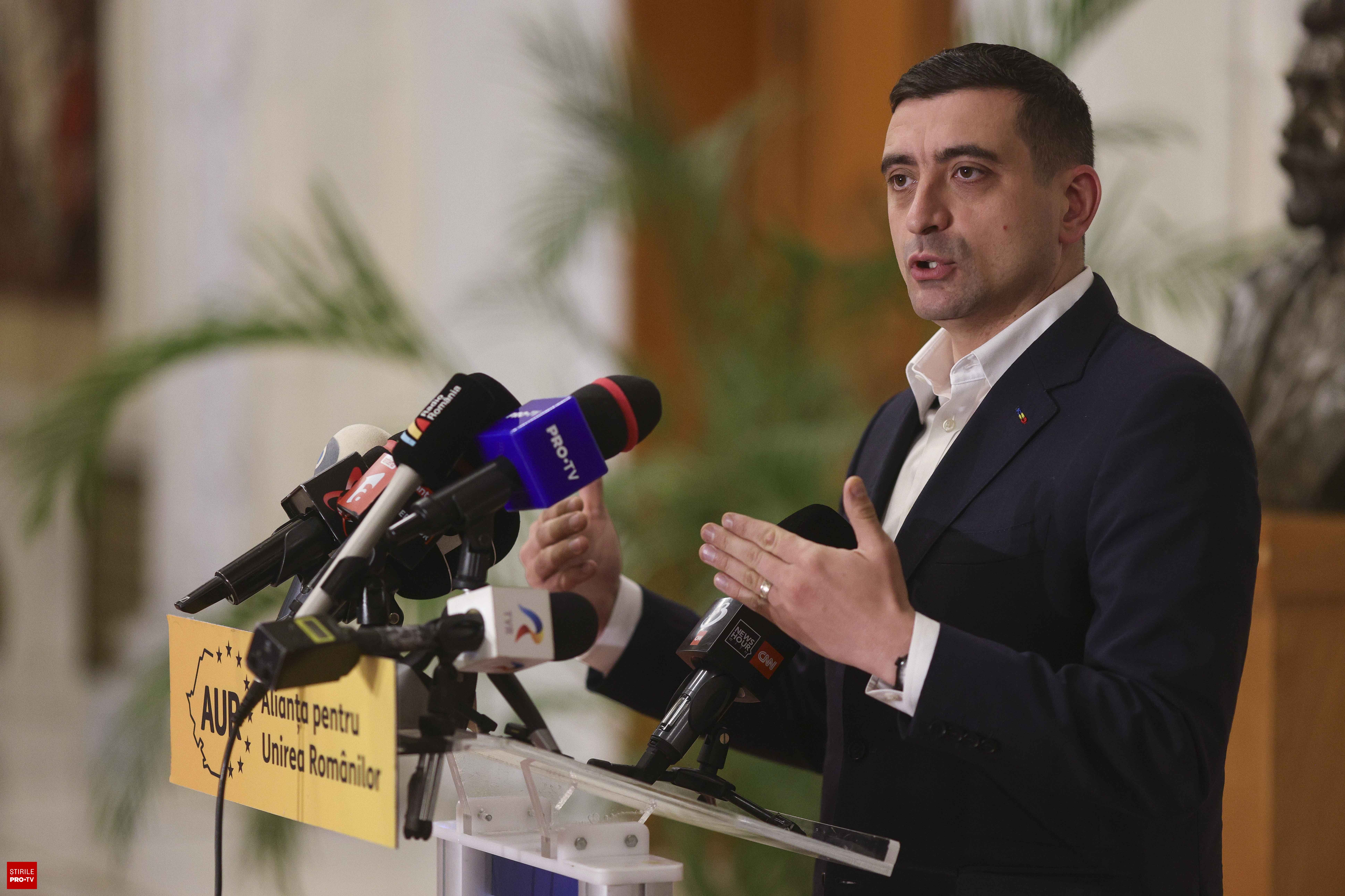 George Simion, liderul AUR, la o conferință de presă