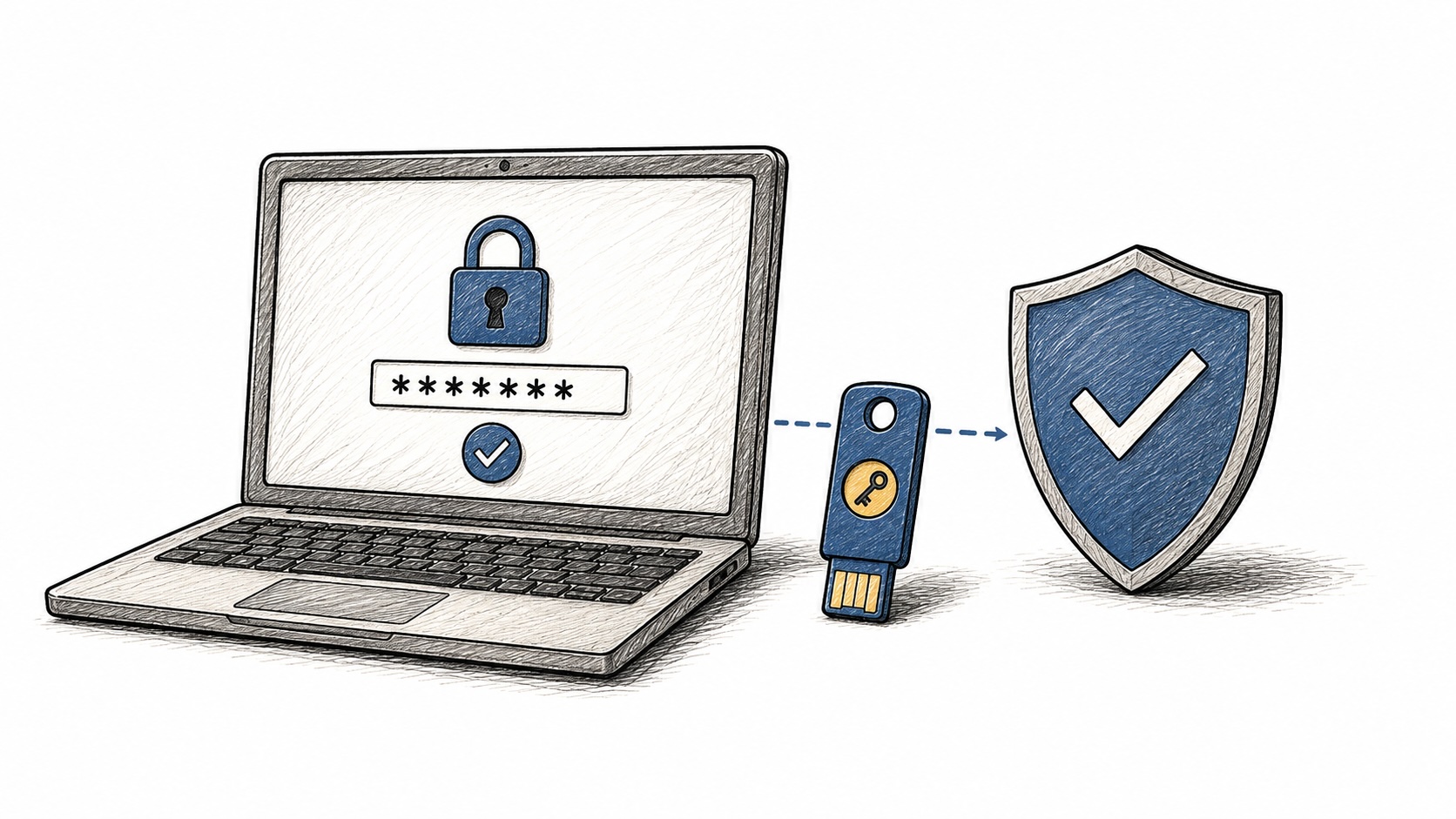 Ilustrație cu un scut care blochează un email de phishing, simbolizând autentificarea rezistentă la phishing