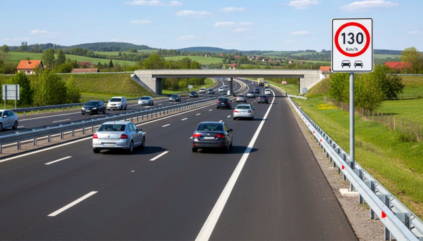 Autostradă cu panou electronic de limită de viteză
