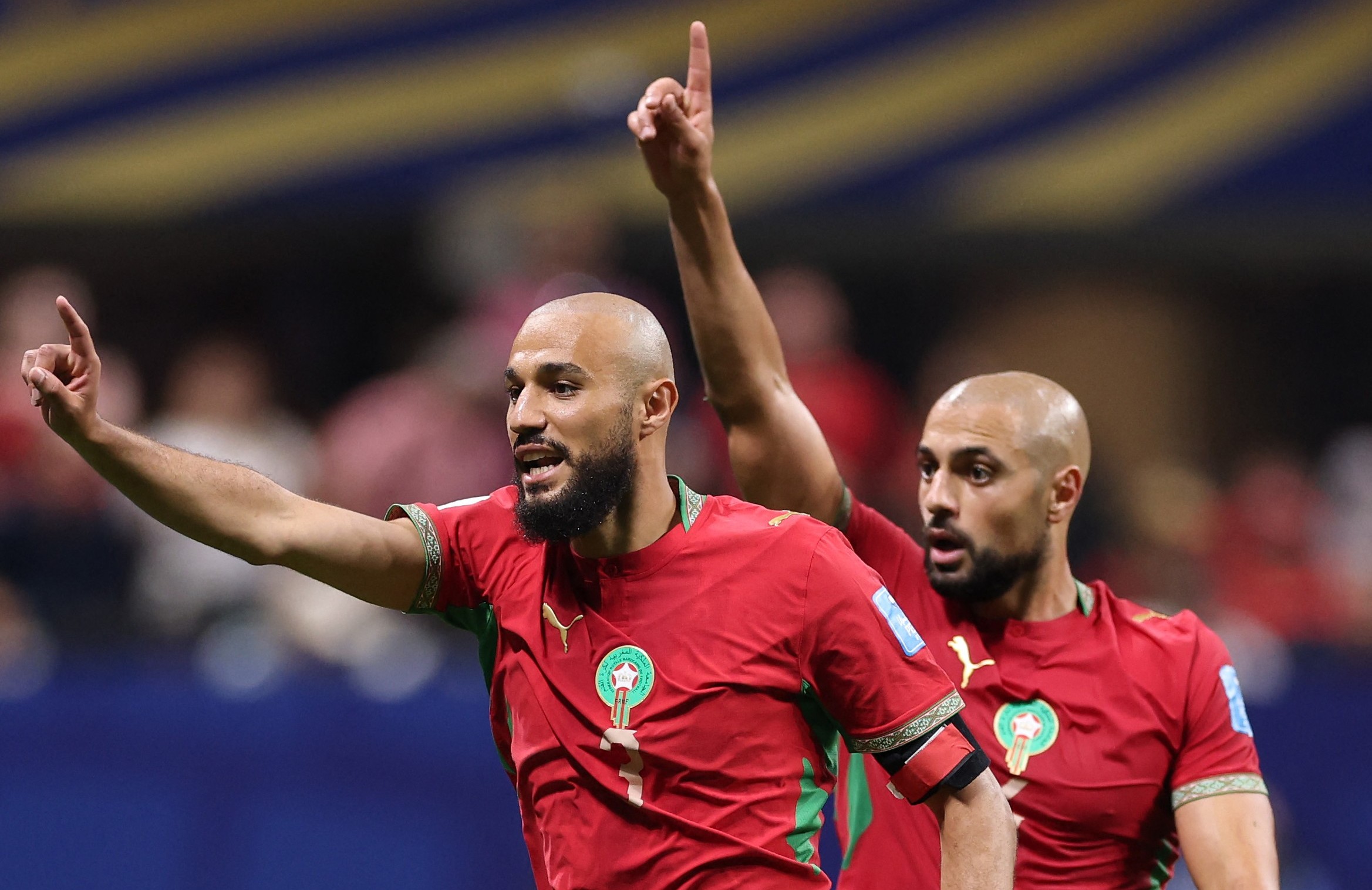 Jucători ai Olandei și Marocului în timpul unui meci de fotbal la Cupa Mondială