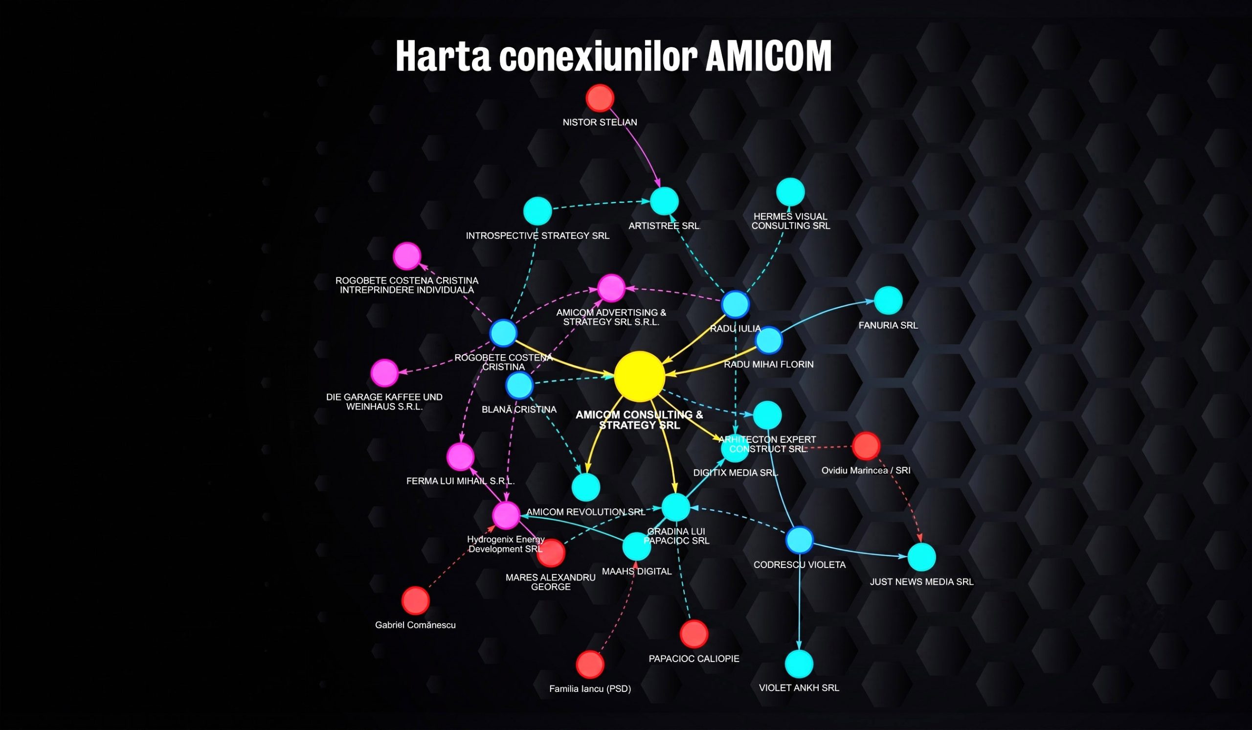 Grafică cu logo-ul Amicom și bani