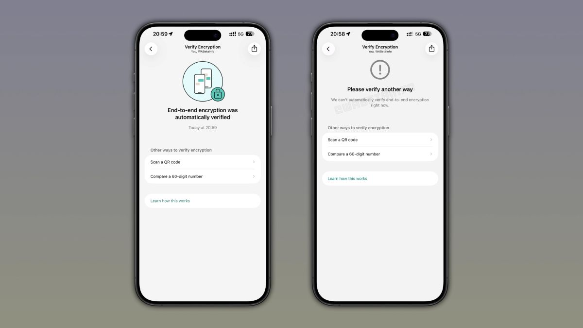 Ecran WhatsApp cu funcția de verificare a criptării