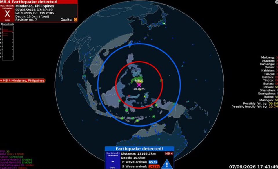 Hartă cu epicentrul cutremurului de 7,8 din Filipine