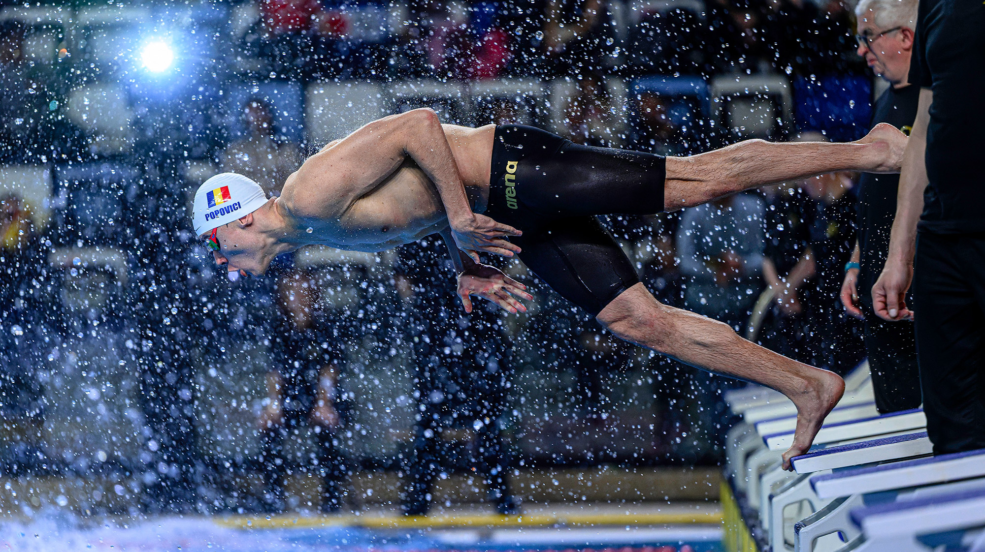 David Popovici înotând la Trofeul Sette Colli de la Roma