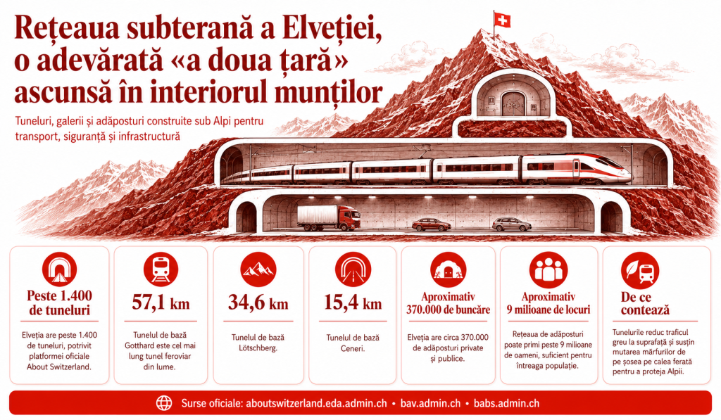 Elveția, țara cu peste 1.400 de tuneluri și 370.000 de buncăre, poate adăposti 9 milioane de oameni sub pământ