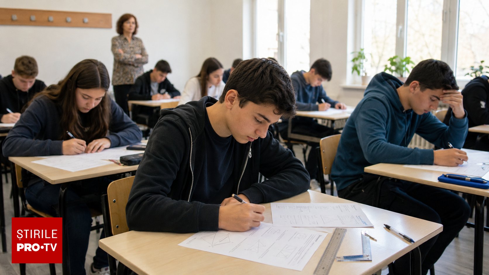 Elevi la examenul de matematică al Evaluării Naționale