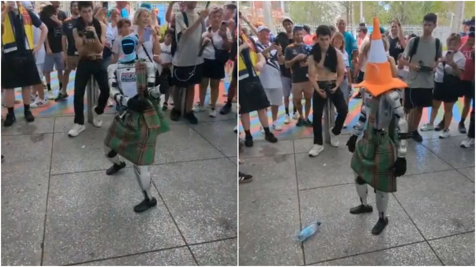 Fanii Scoției au îmbrăcat un robot în kilt și l-au pus să danseze cu un con pe cap, înainte de meciul cu Brazilia