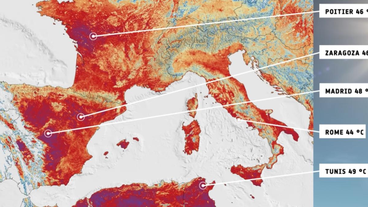 Imagine satelitară Copernicus a caniculei din Europa, 23 iunie
