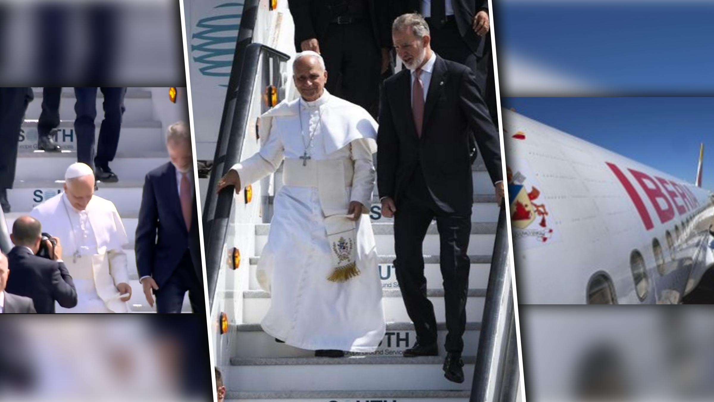 Papa Leon al XIV-lea și regele Felipe al Spaniei pe aeroport