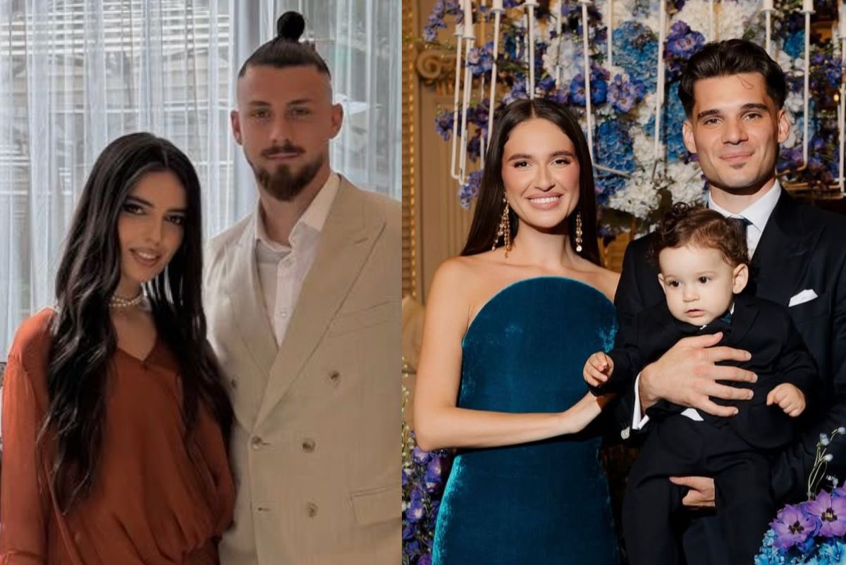 Ioana Stan la tăierea moțului fiului lui Ianis Hagi, purtând o rochie maro din mătase