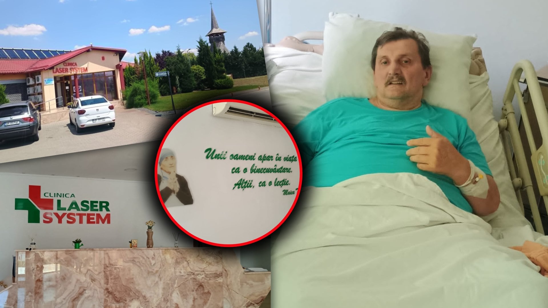 Marcel Coraș în patul de spital, zâmbind și arătând iconița primită