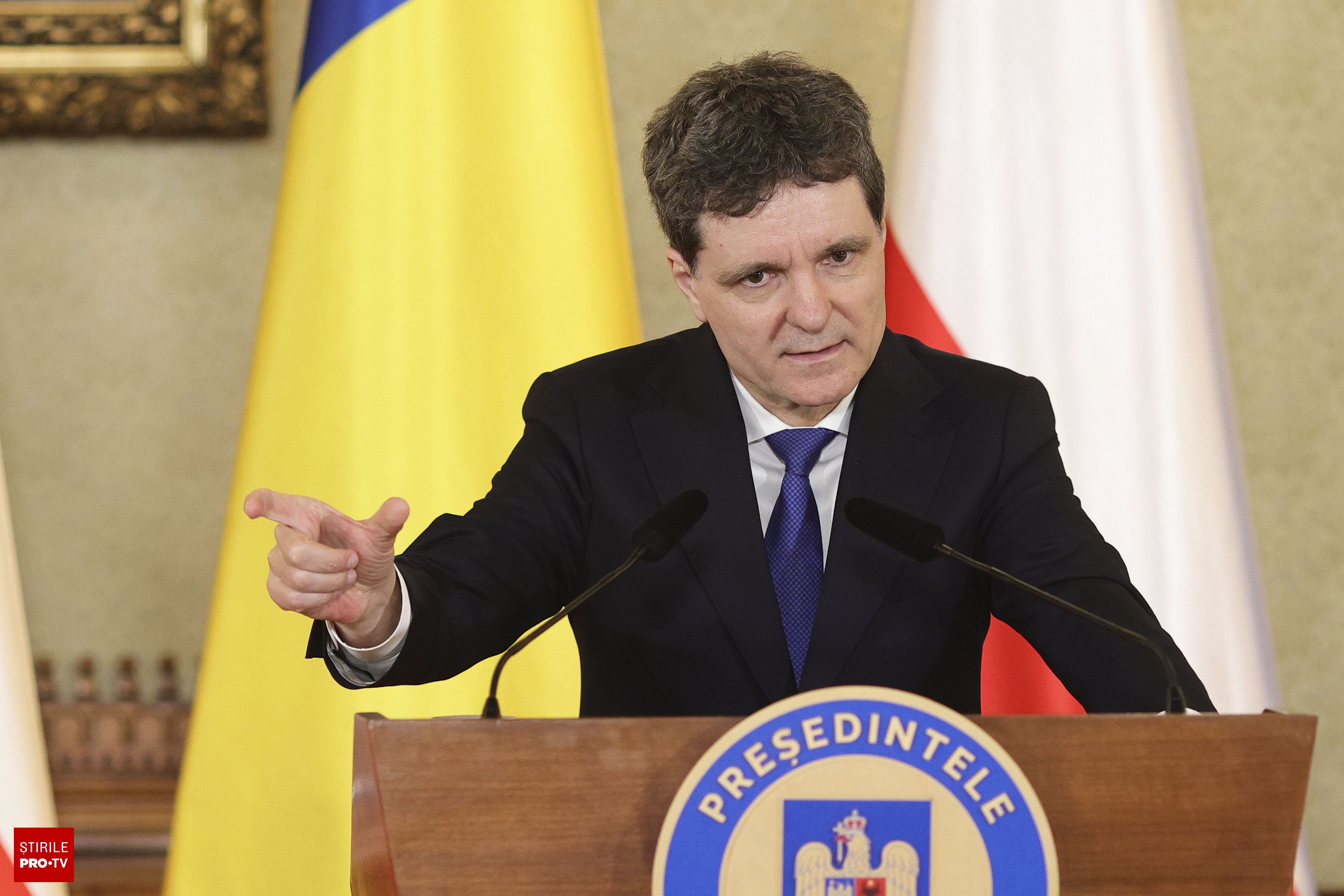 Președintele Nicușor Dan la Palatul Cotroceni în timpul declarației de presă