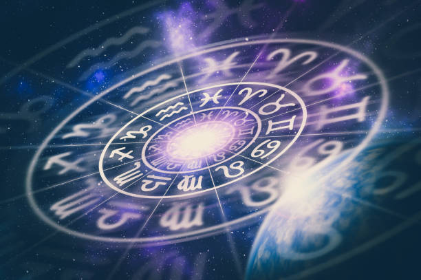 Trei semne zodiacale: Săgetător, Fecioară și Scorpion, cu simboluri astrale