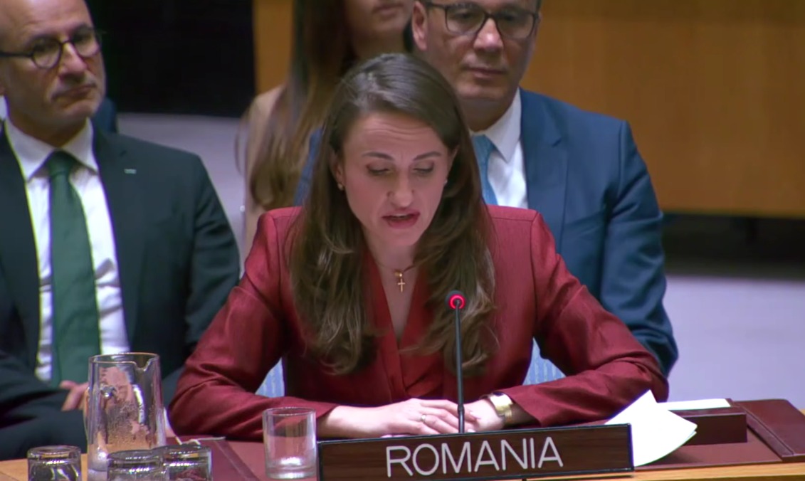 Oana Țoiu vorbind la ONU