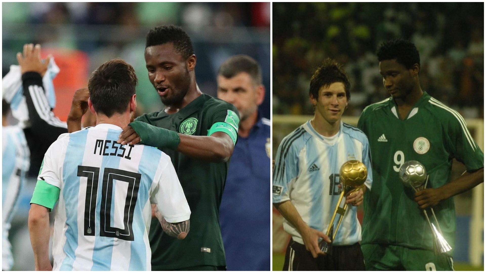 Lionel Messi și John Obi Micker la ceremonia Balonului de Aur U20 în 2005