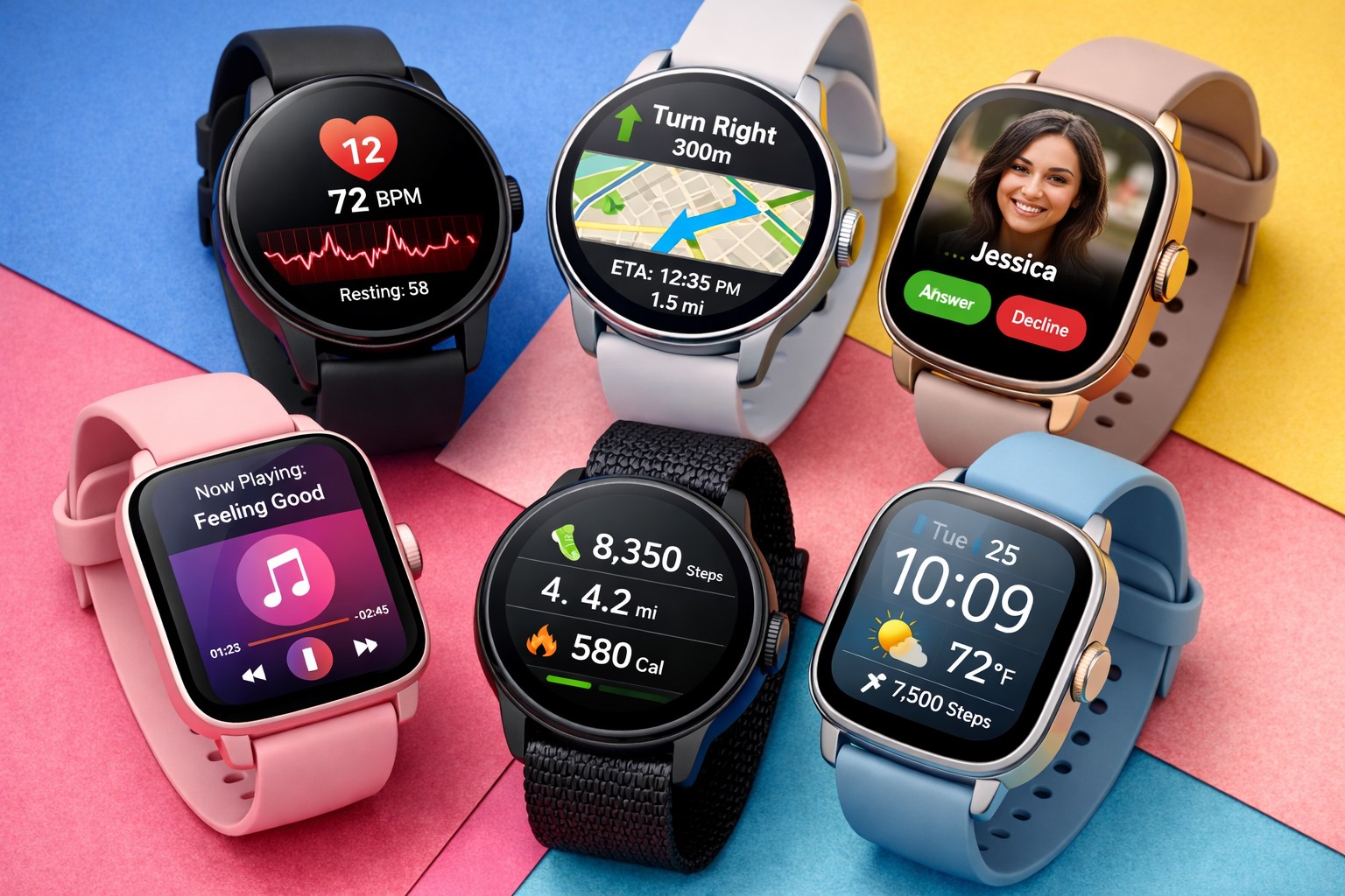 Smartwatch-uri pe o masă, ilustrând creșterea pieței