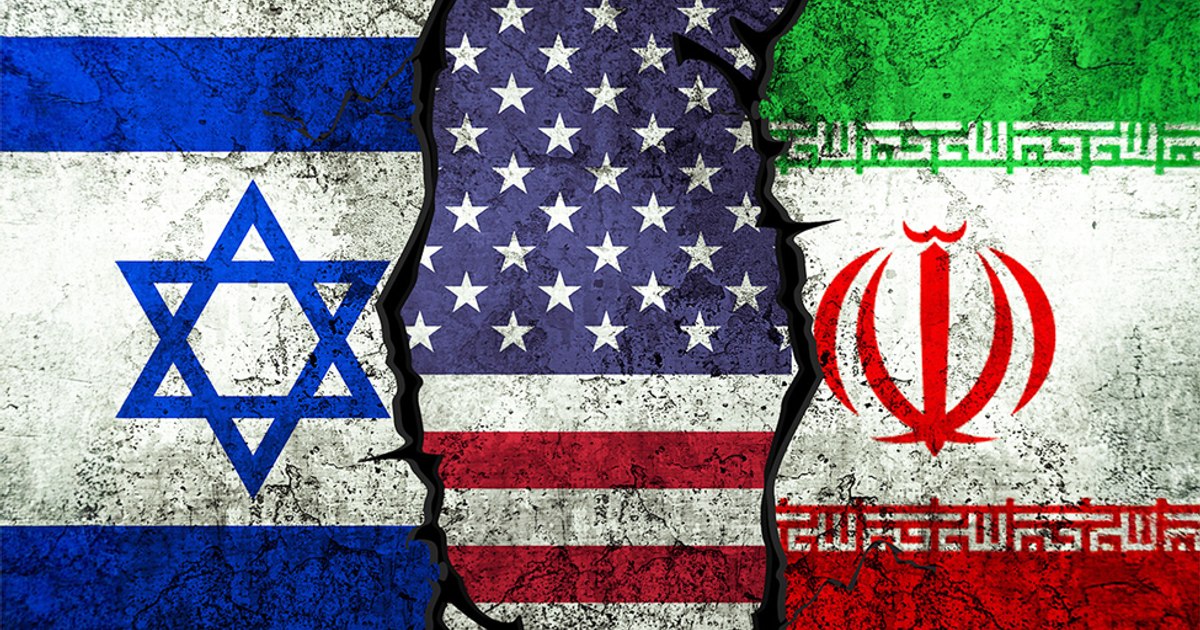Hartă a Orientului Mijlociu cu puncte de conflict între SUA, Israel și Iran