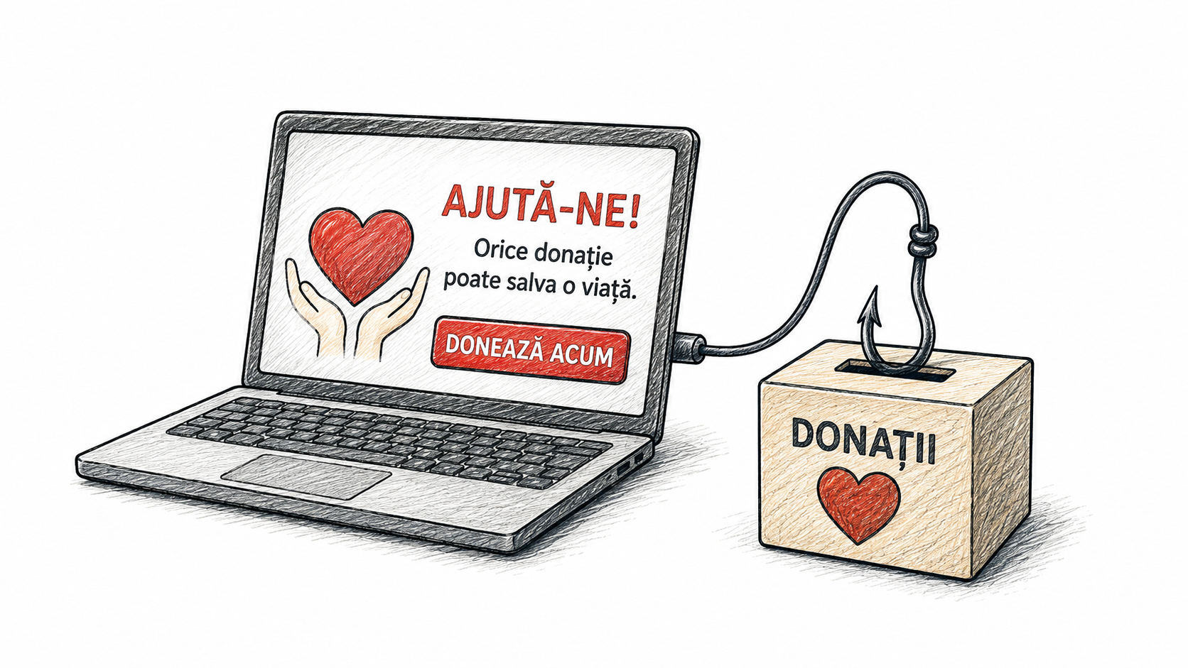 O mână ținând un card bancar lângă un ecran cu o imagine emoționantă și un buton de donație