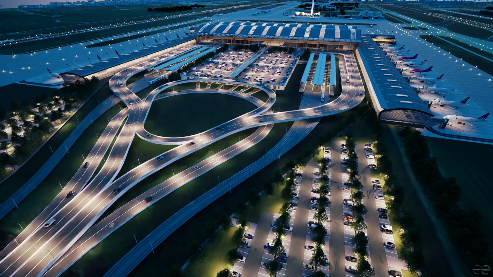Vedere aeriană a Aeroportului Henri Coandă Otopeni