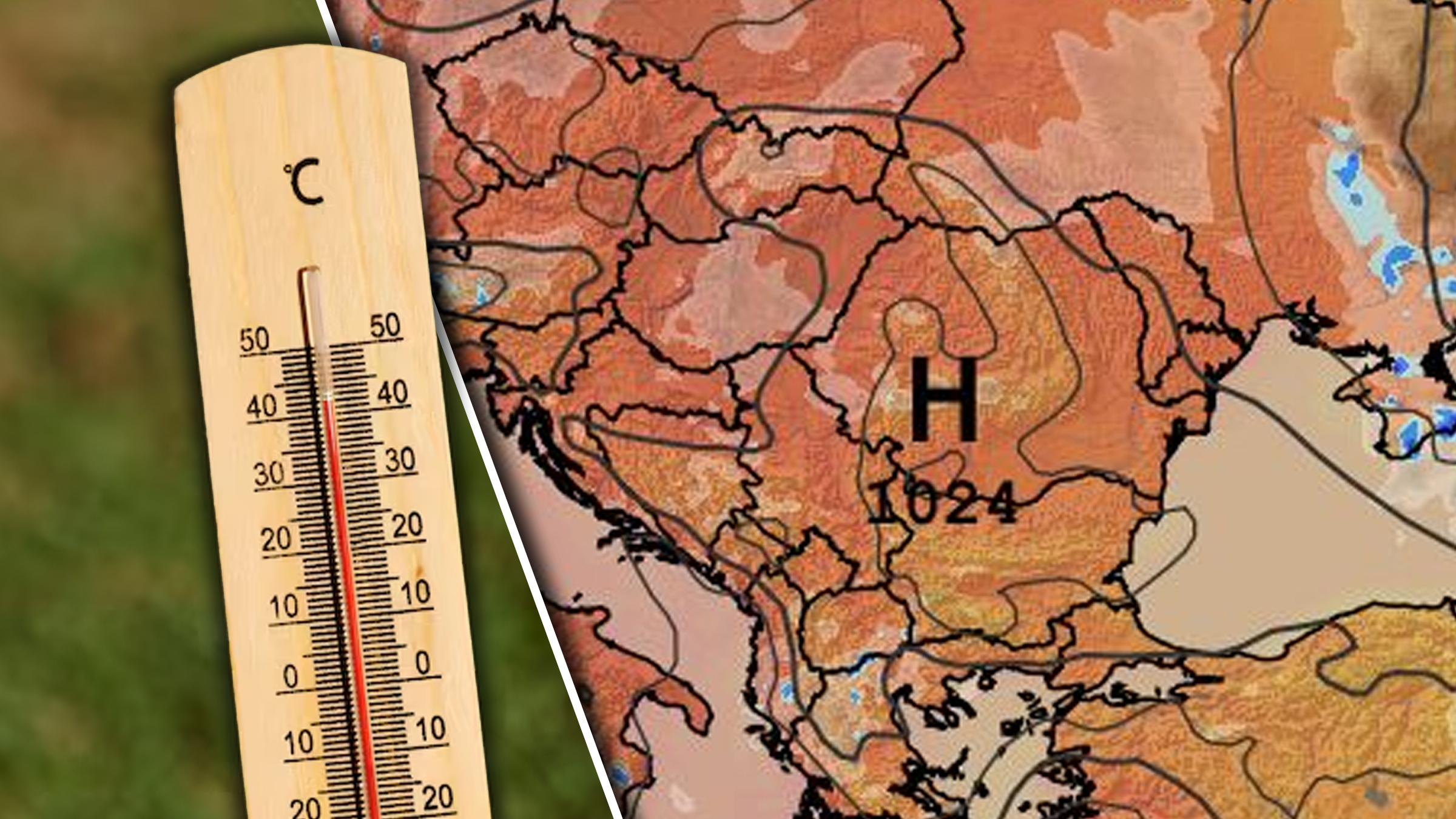 Termometru care indică 41 de grade Celsius pe fundalul unui oraș însorit