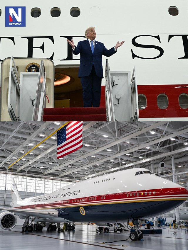 Donald Trump la baza Andrews, lângă noul avion prezidențial Air Force One
