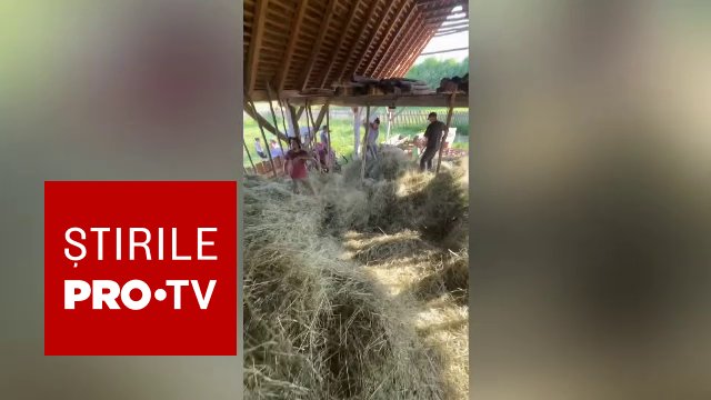 Turiști străini lucrând într-o gospodărie din satul Moșna, județul Sibiu