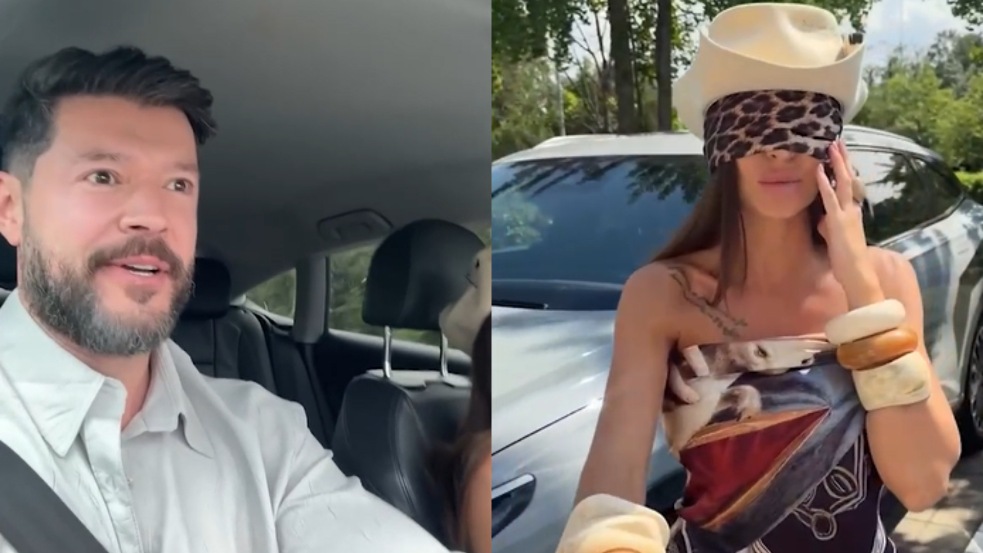 Victor Slav și Selina în fața unei mașini de lux cu fundă
