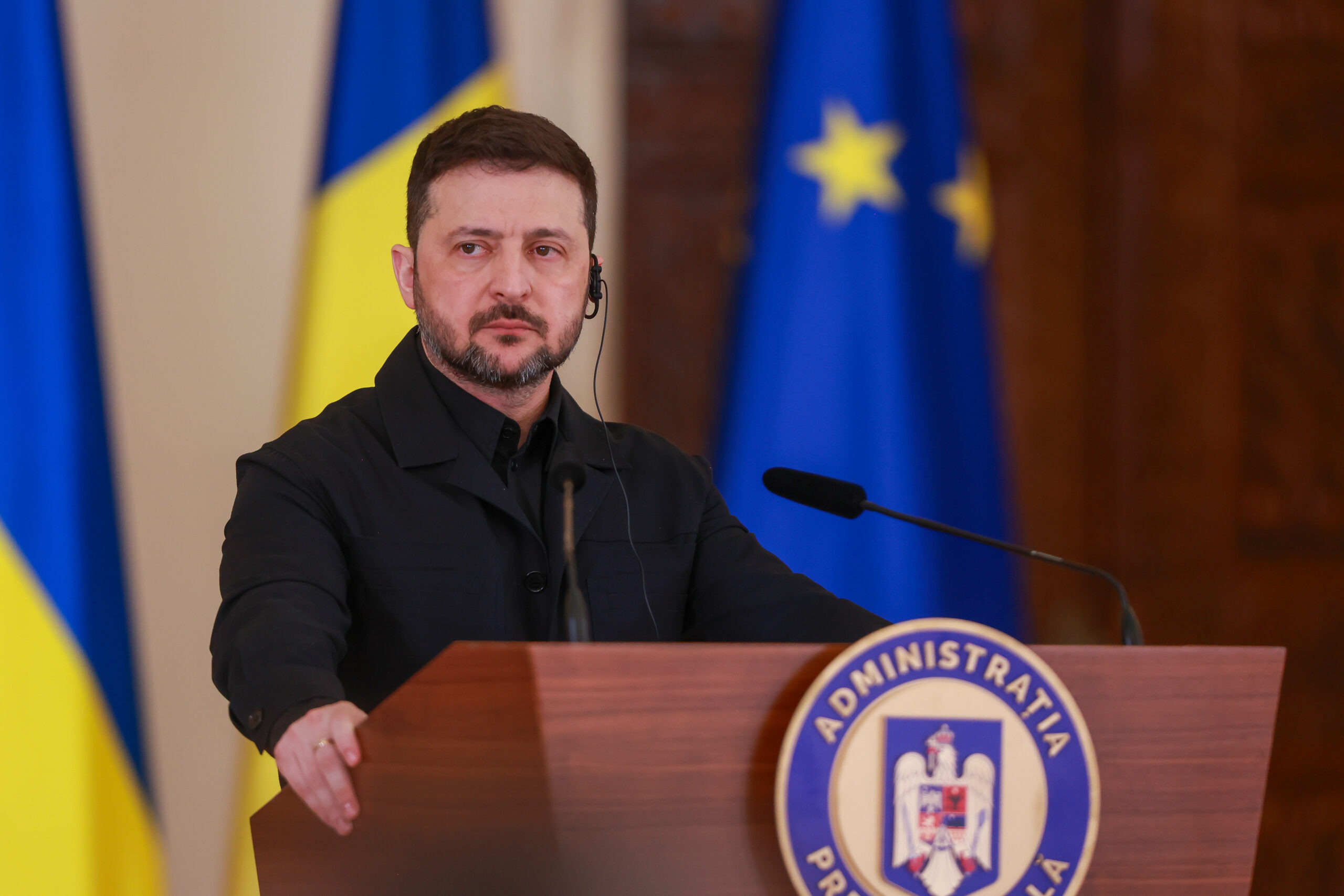 Președintele Ucrainei, Volodimir Zelenski, la o conferință de presă cu secretarul general NATO, Mark Rutte