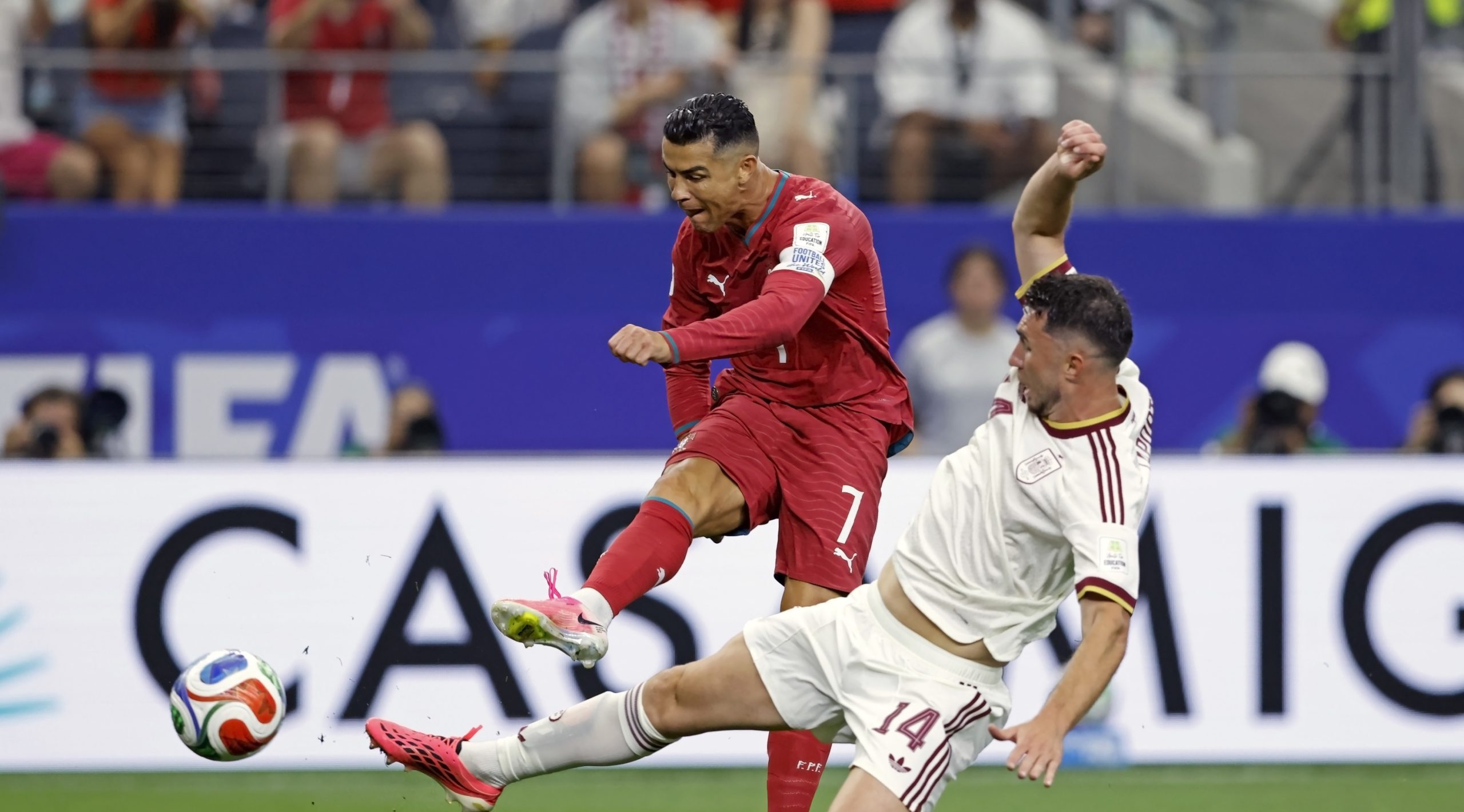 Cristiano Ronaldo în timpul meciului Portugalia – Spania de la Cupa Mondială 2026