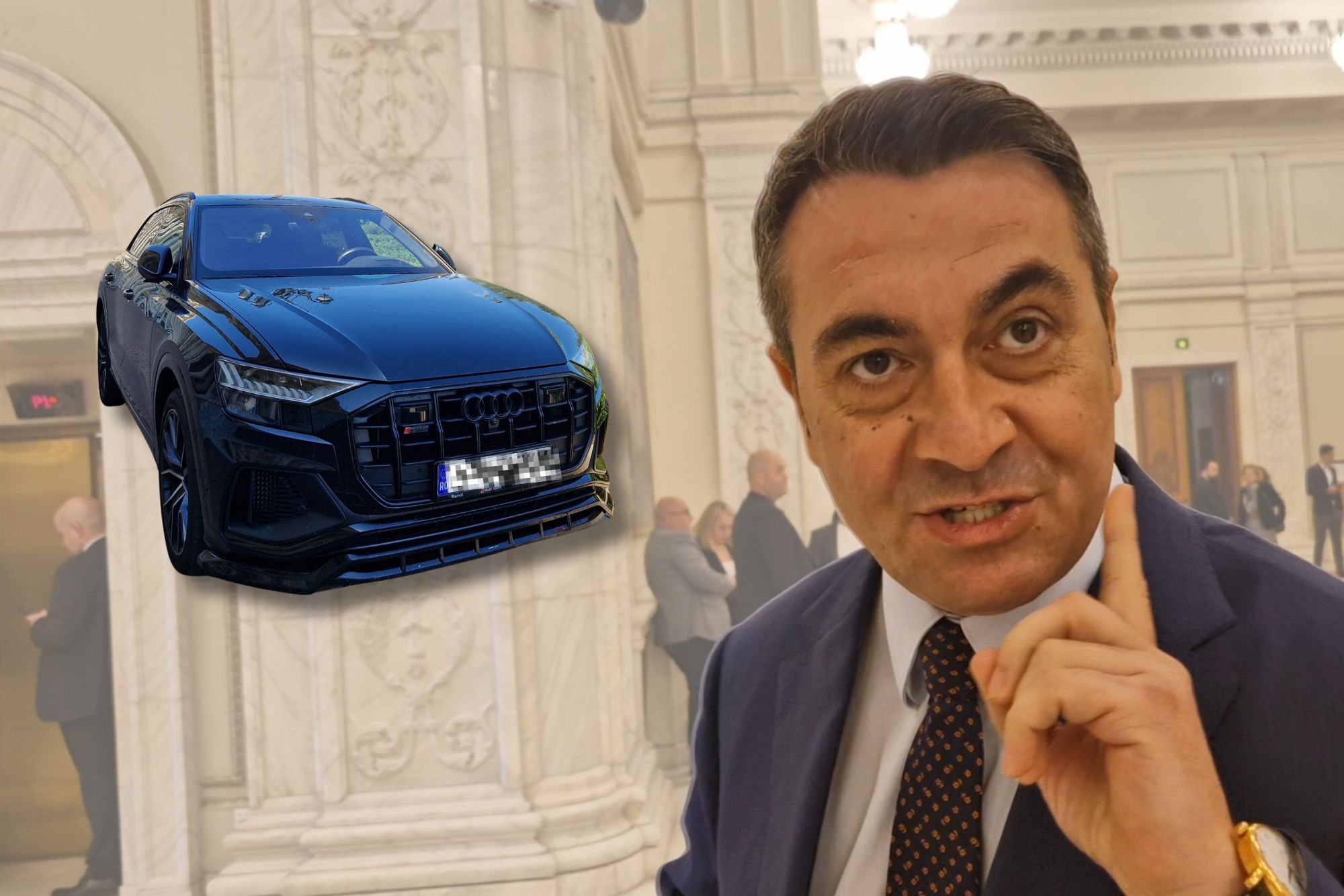 Deputatul PSD Marian Mina lângă un Audi SQ8