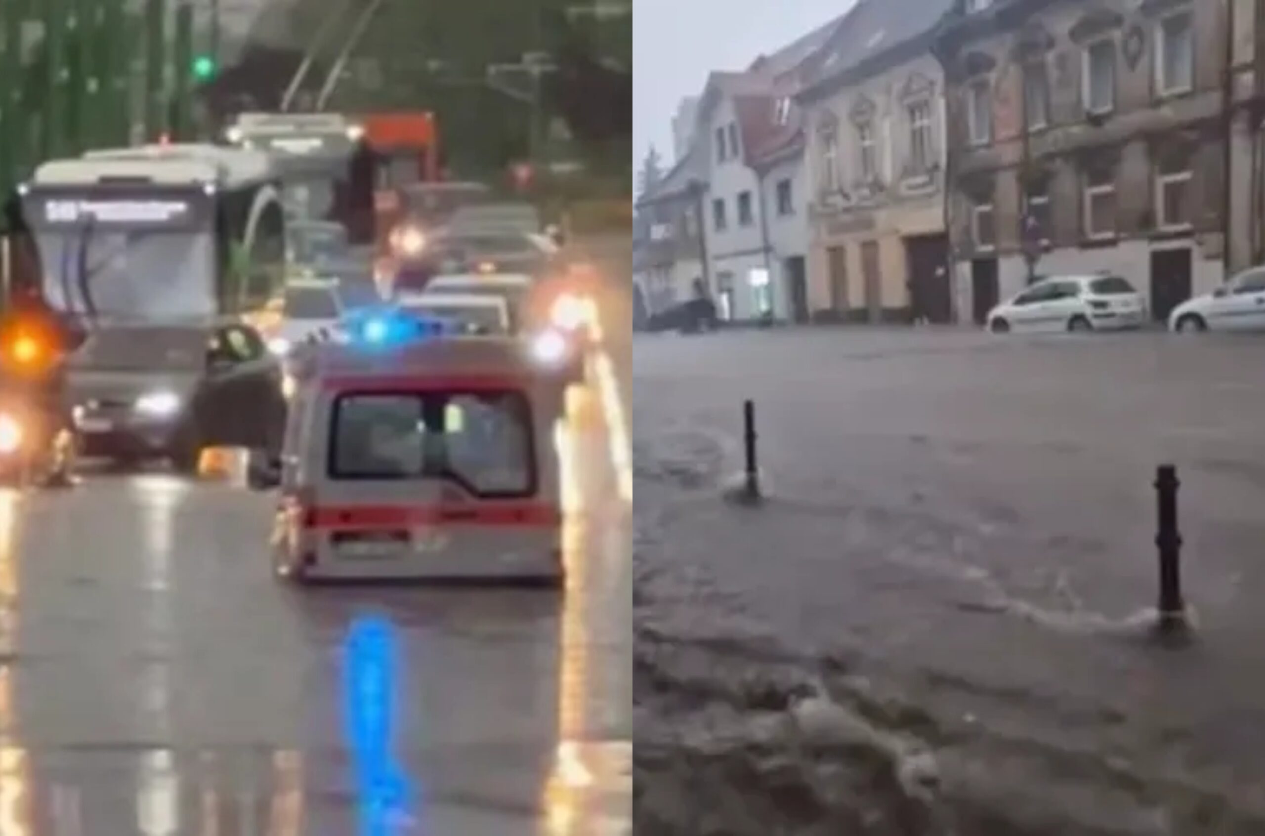 Străzi inundate în Brașov după furtuna violentă