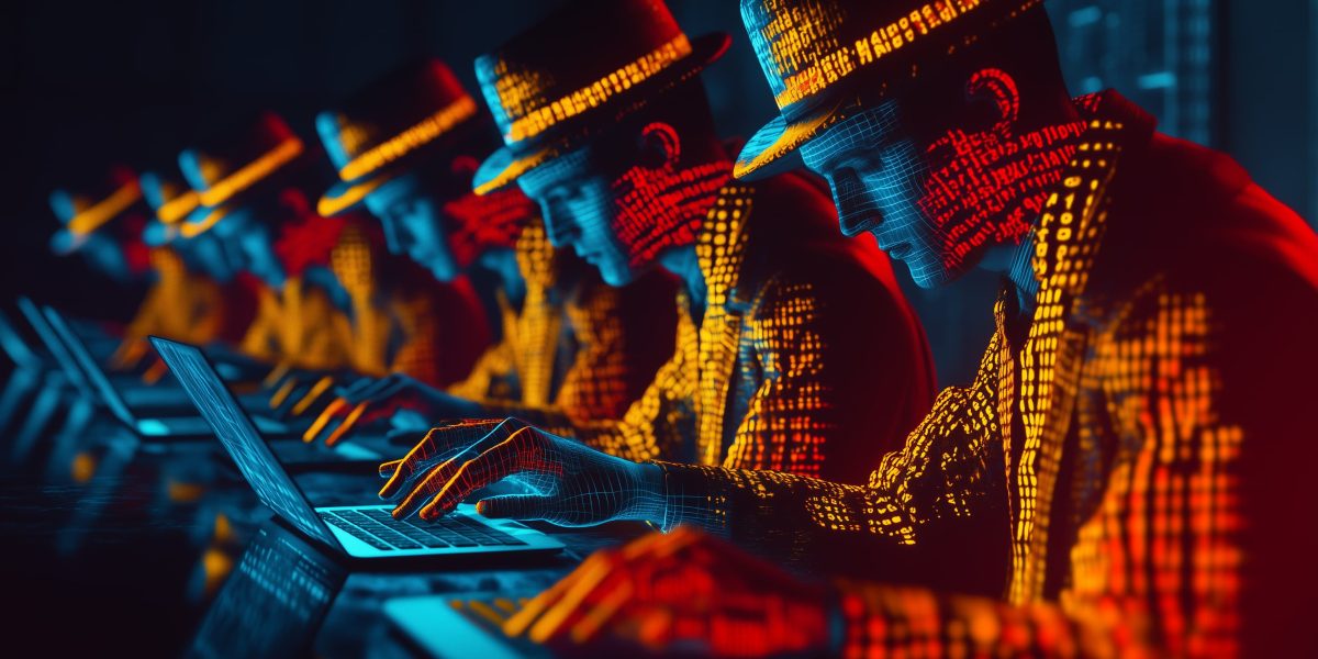 Reprezentare a unui atac cibernetic cu simboluri ransomware și cod