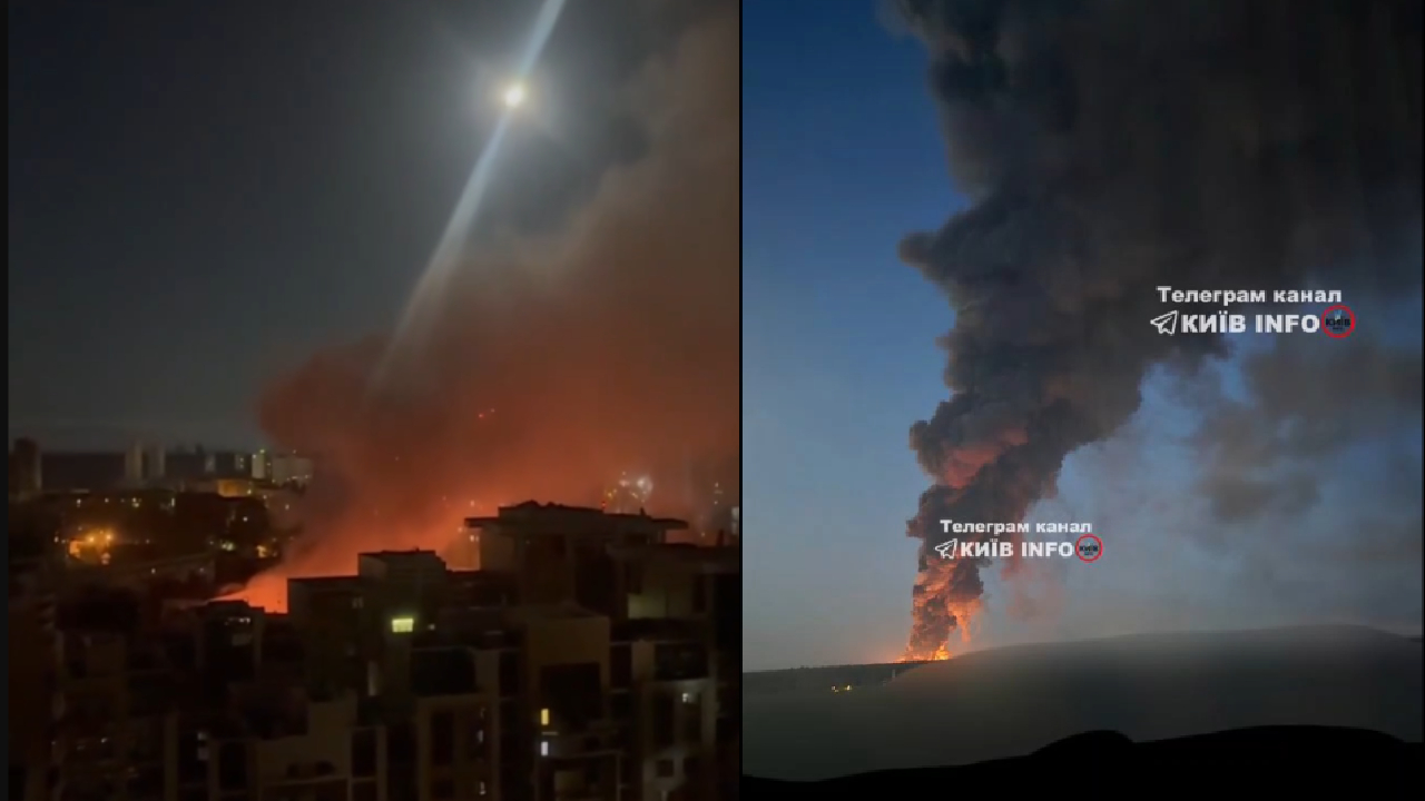 Incendiu în centrul Kievului, flăcări și fum dens deasupra clădirilor
