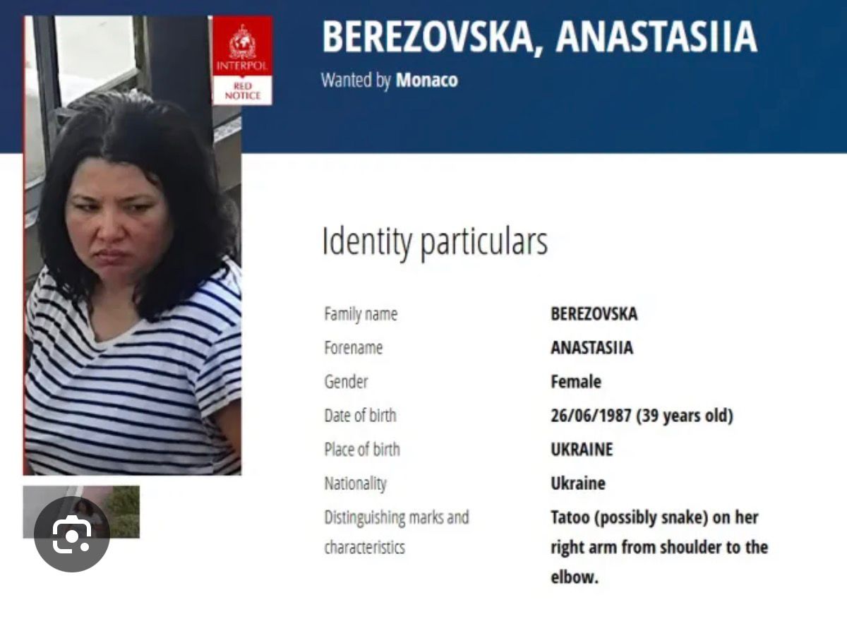 Interpol a identificat suspecta în atentatul cu bombă din Monaco: ucraineanca Anastasiia Berezovska, dată în urmărire internațională