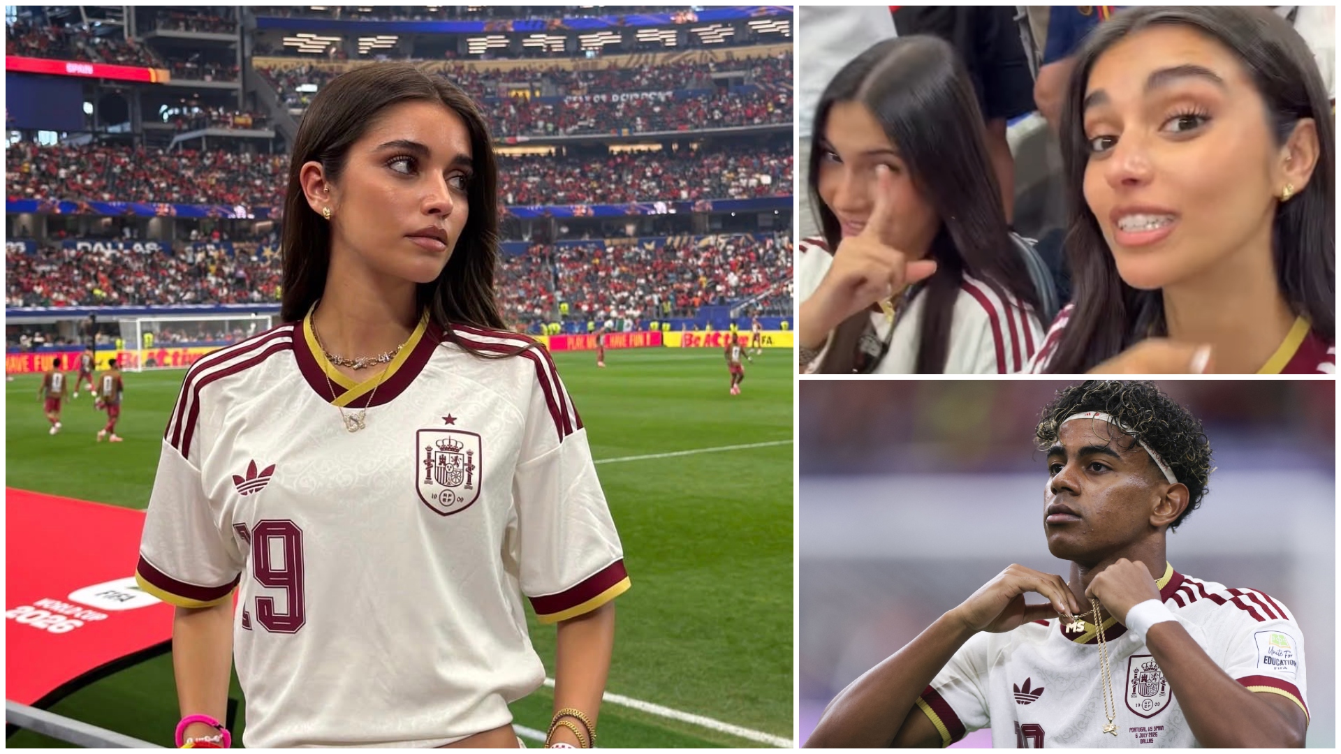 Ines Garcia în tribune la meciul Spania - Portugalia, Cupa Mondială 2026