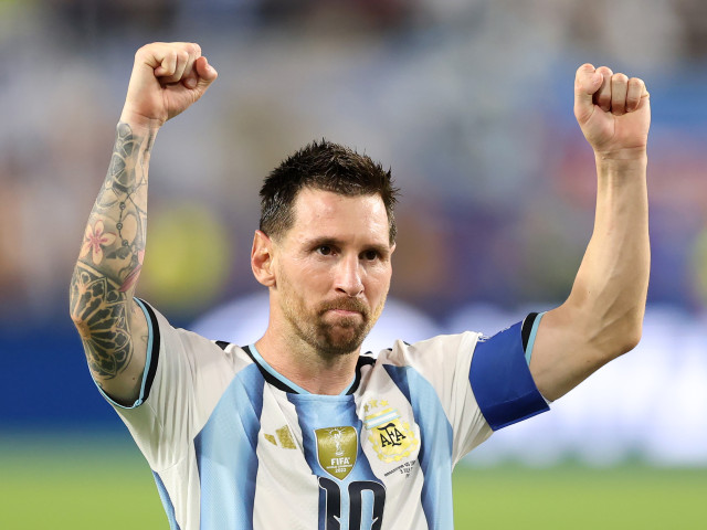 Leo Messi sărbătorind un gol la Cupa Mondială