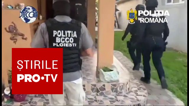 Polițiști în timpul unei descinderi într-un dosar de trafic de droguri
